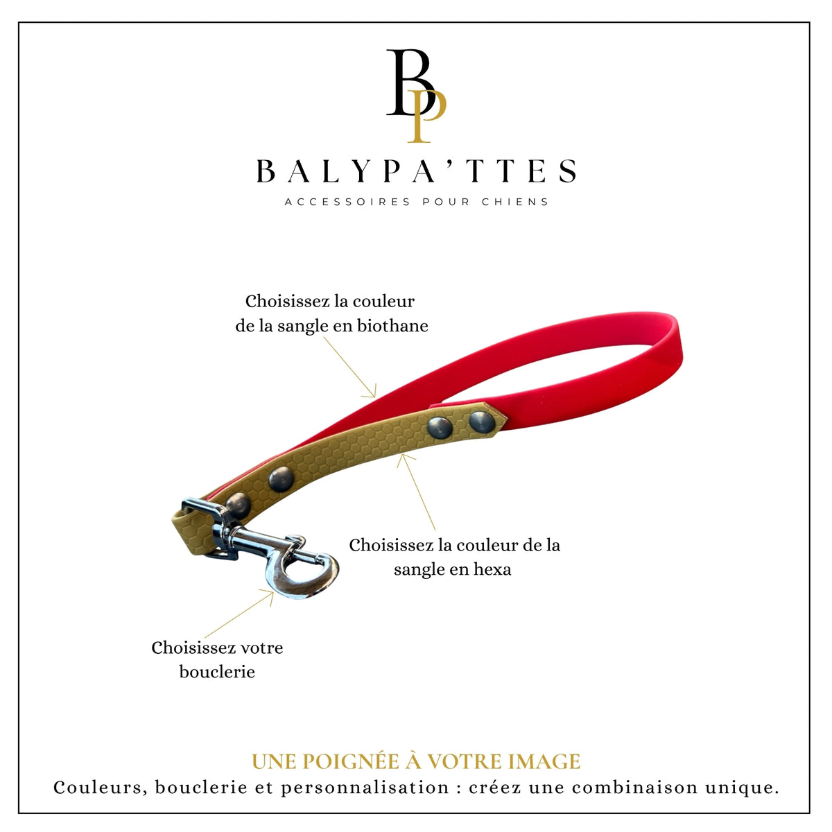 Poignée personnalisée pour chien, bi-matière, en 16mm
