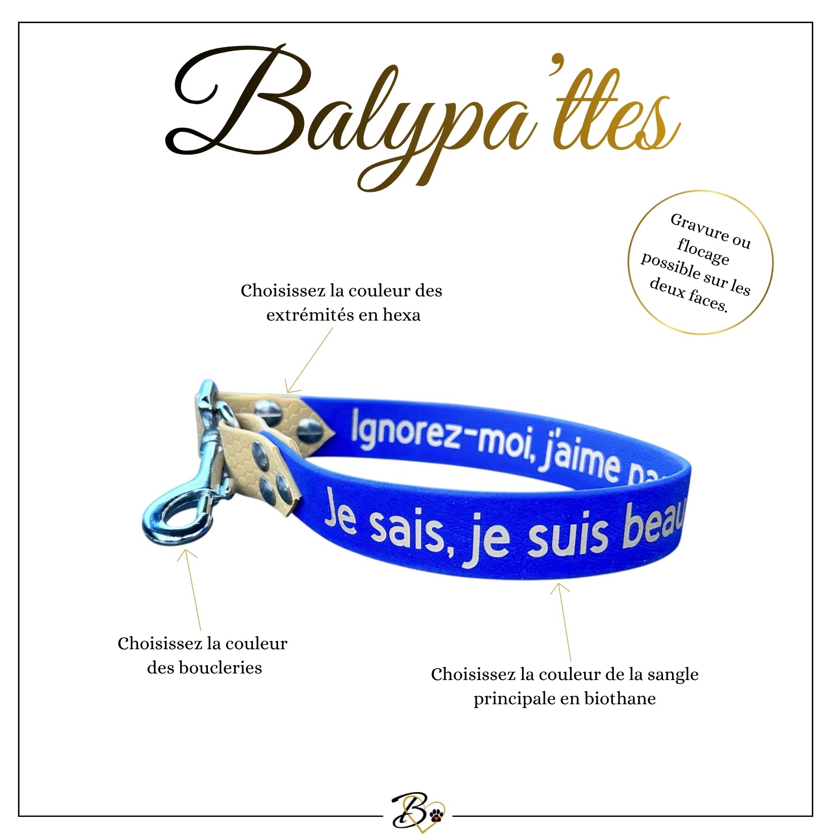 Extension de laisse personnalisée pour chien, bi-matière, en 16mm