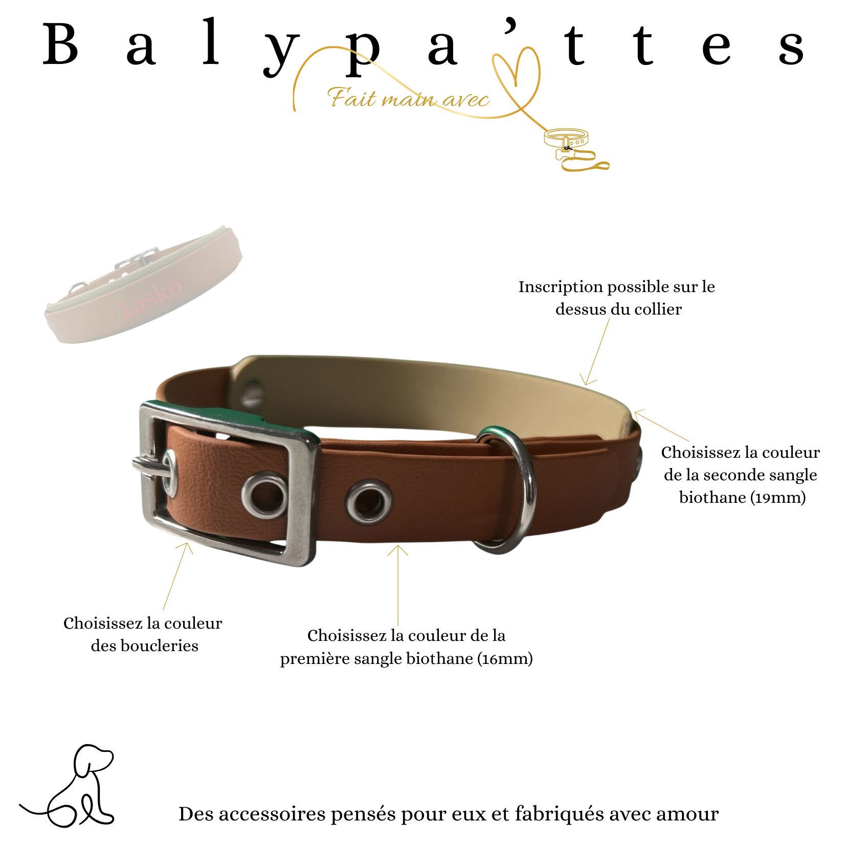 Collier bicolore LASKO en biothane 16mm