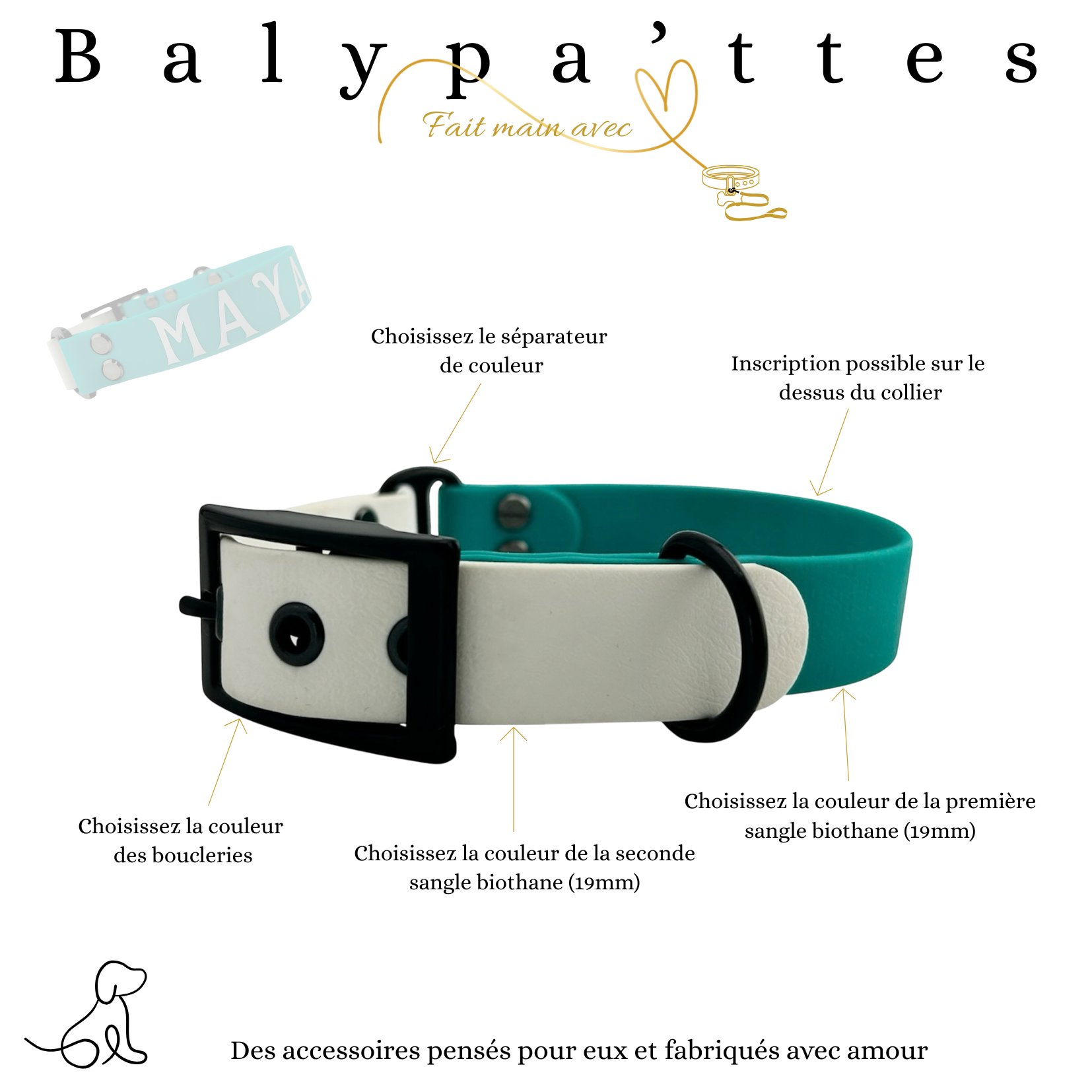 Collier bicolore MAYA en biothane 19mm