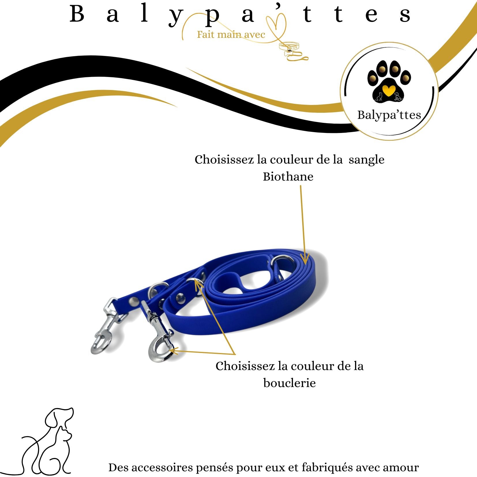 Laisse 3 points en biothane