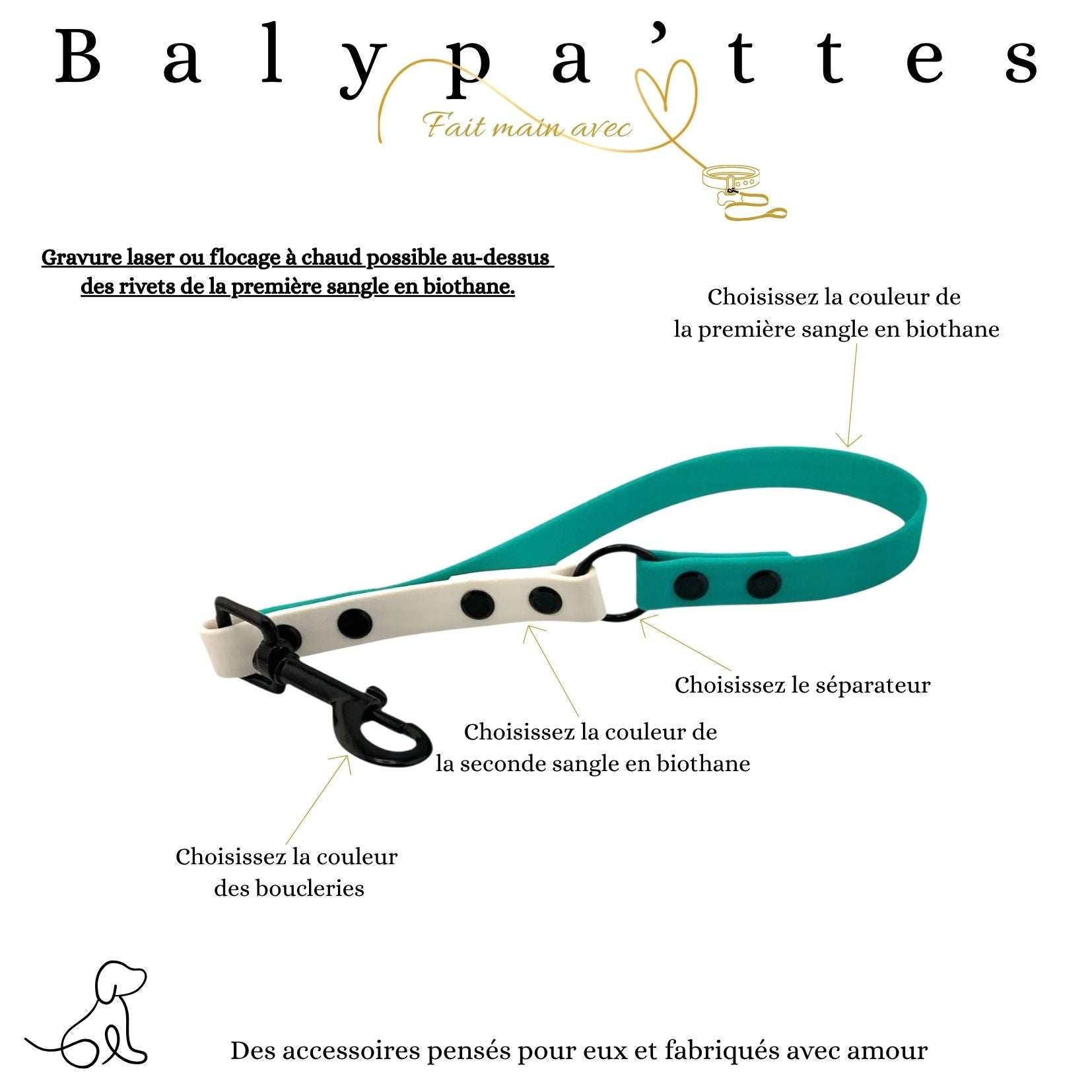 Poignée bicolore en biothane avec séparateur