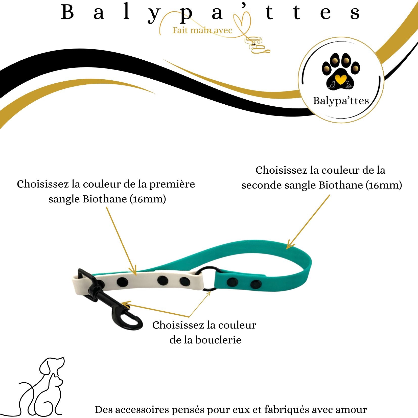 Poignée bicolore en biothane avec anneau