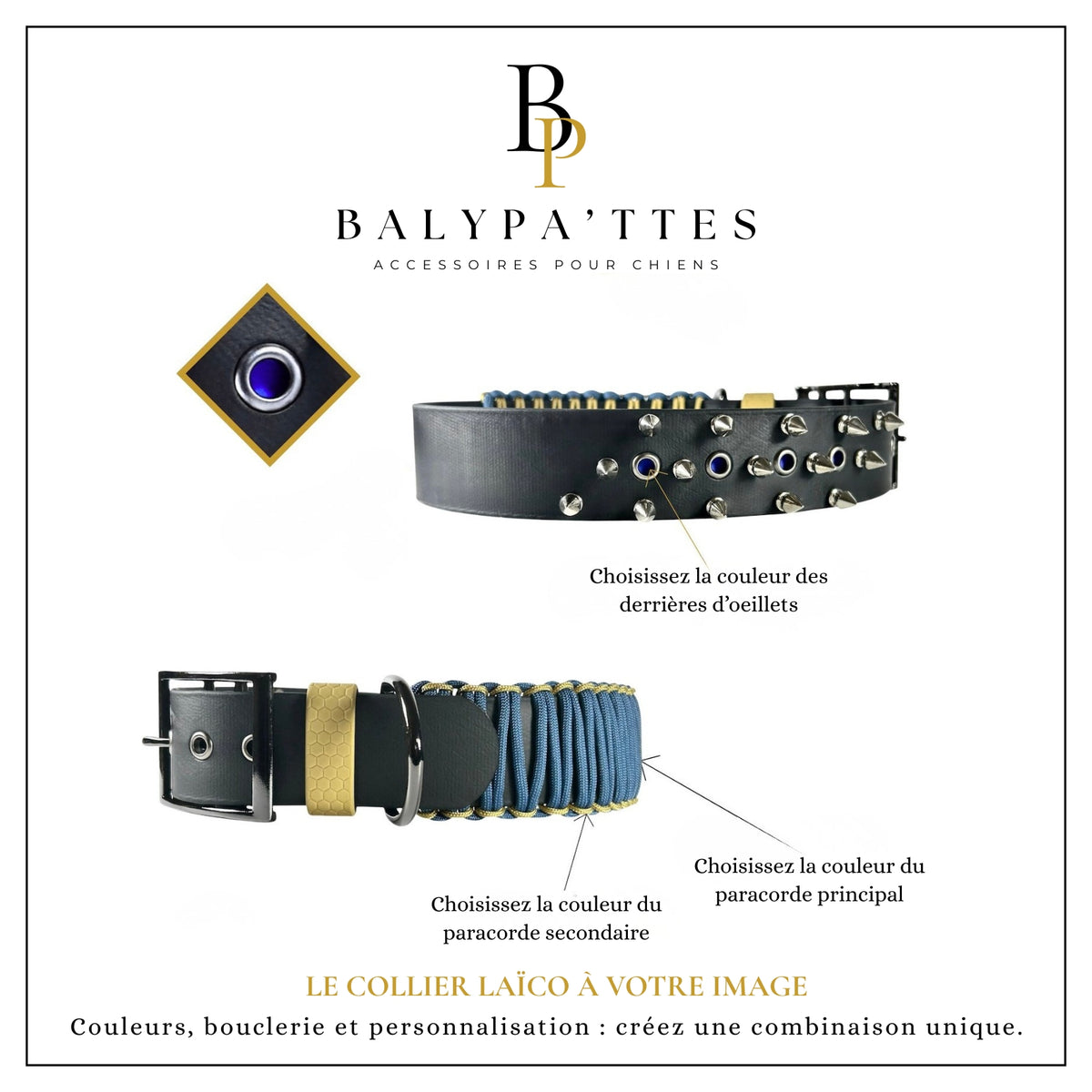 Collier personnalisé pour chien en biothane LAÏCO, en 38mm