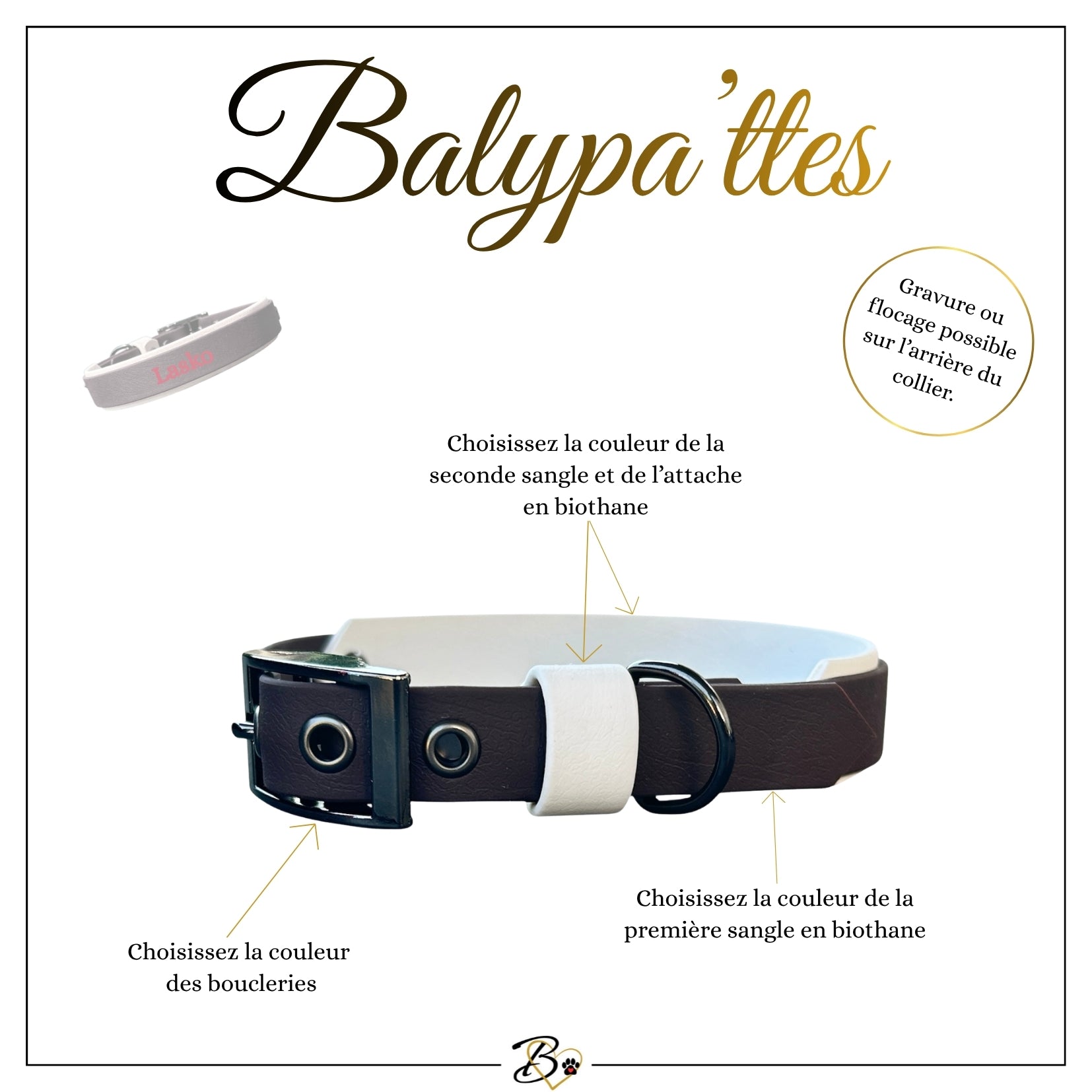 Collier personnalisé pour chien en biothane LASKO, en 16mm