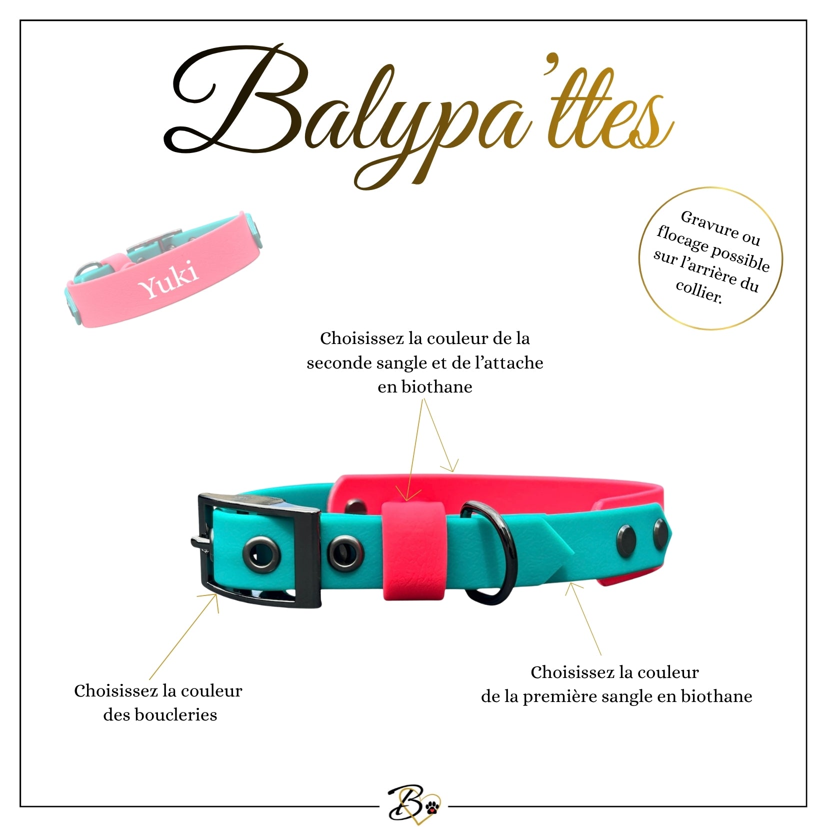 Collier personnalisé pour chien en biothane YUKI, en 16mm