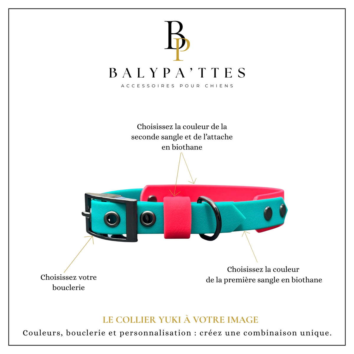 Collier personnalisé pour chien en biothane YUKI, en 16mm