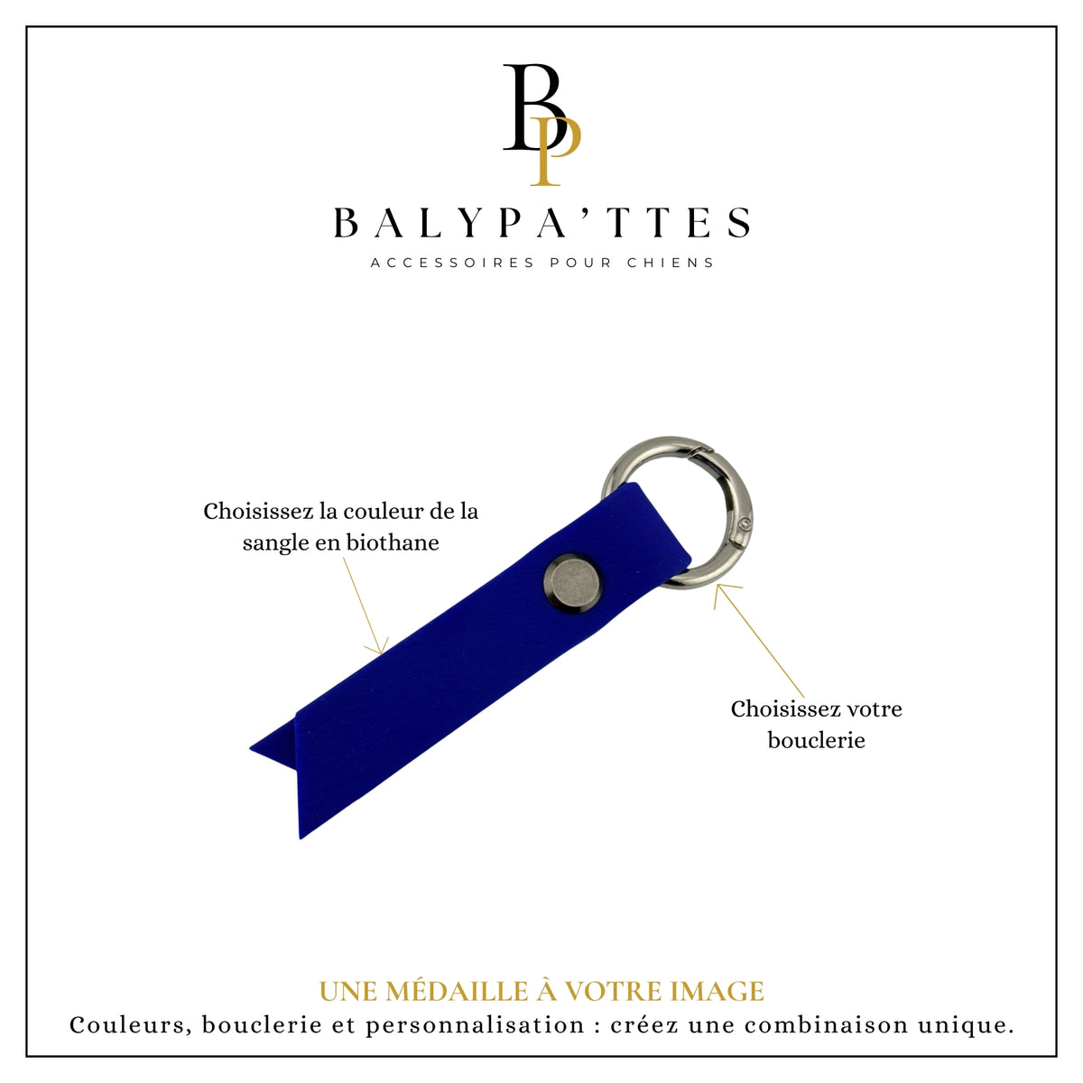 Médaille personnalisée pour chien, unie en biothane, en 19mm