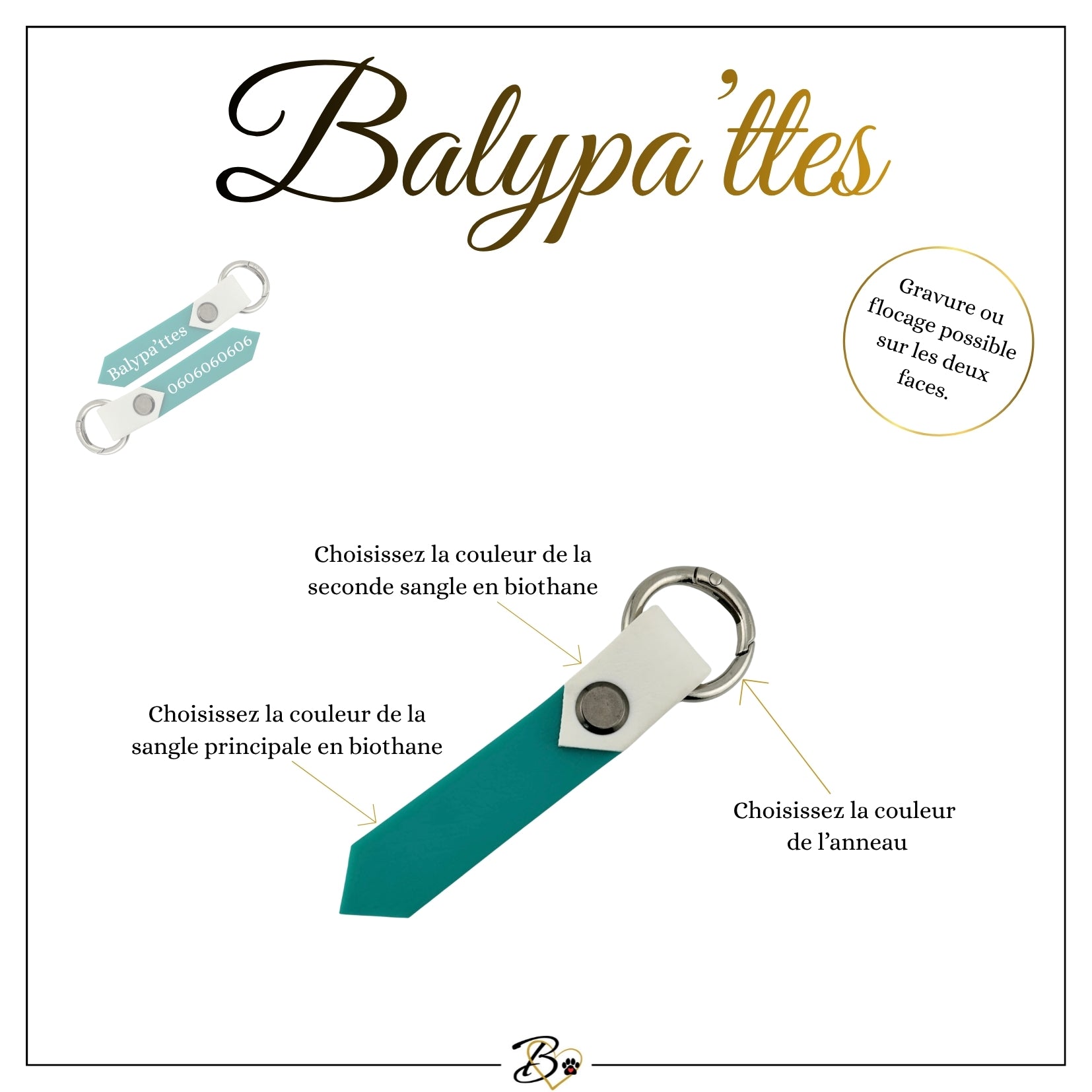 Médaille personnalisée pour chien, bicolore en biothane, en 19mm