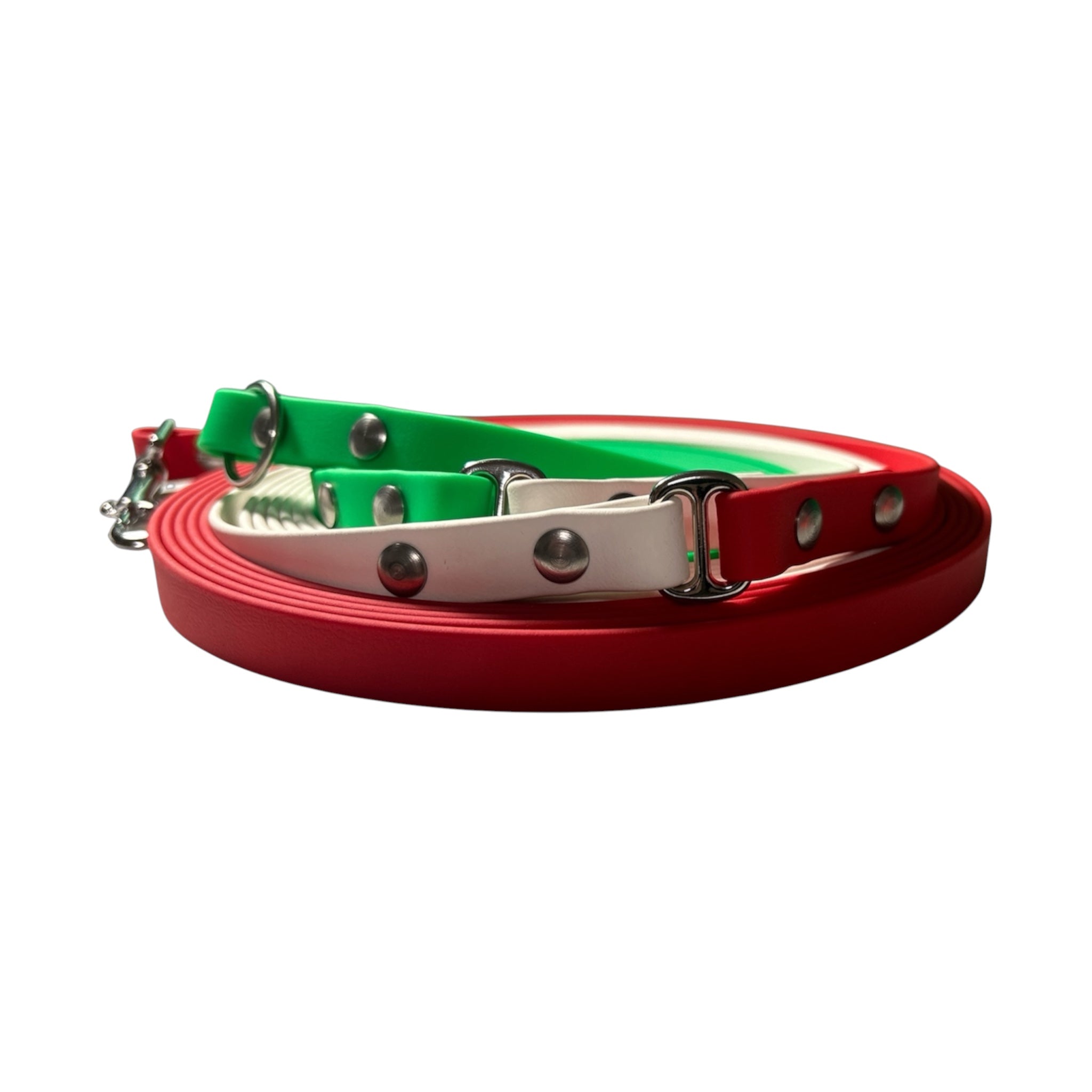 Longe personnalisée pour chien, tricolore en biothane, avec ou sans poignée, en 25mm